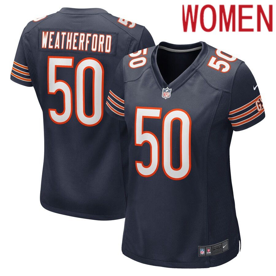 Women Chicago Bears #50 Sterling Weatherford Nike Navy Game Player NFL Jersey->women nfl jersey->Women Jersey